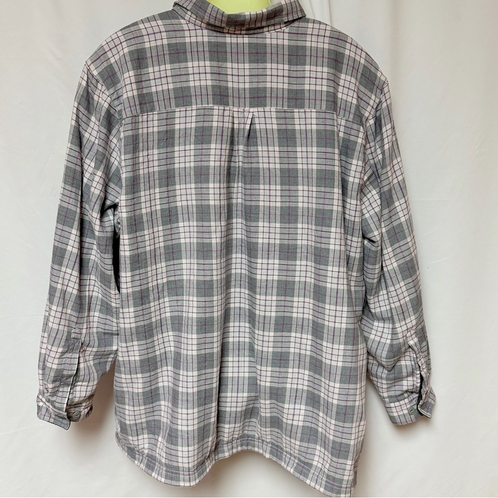 New L.L. Bean Fleece-Lined Flannel Shirt Jacket Shacket Plaid 3X Gray White - Picture 4 of 8